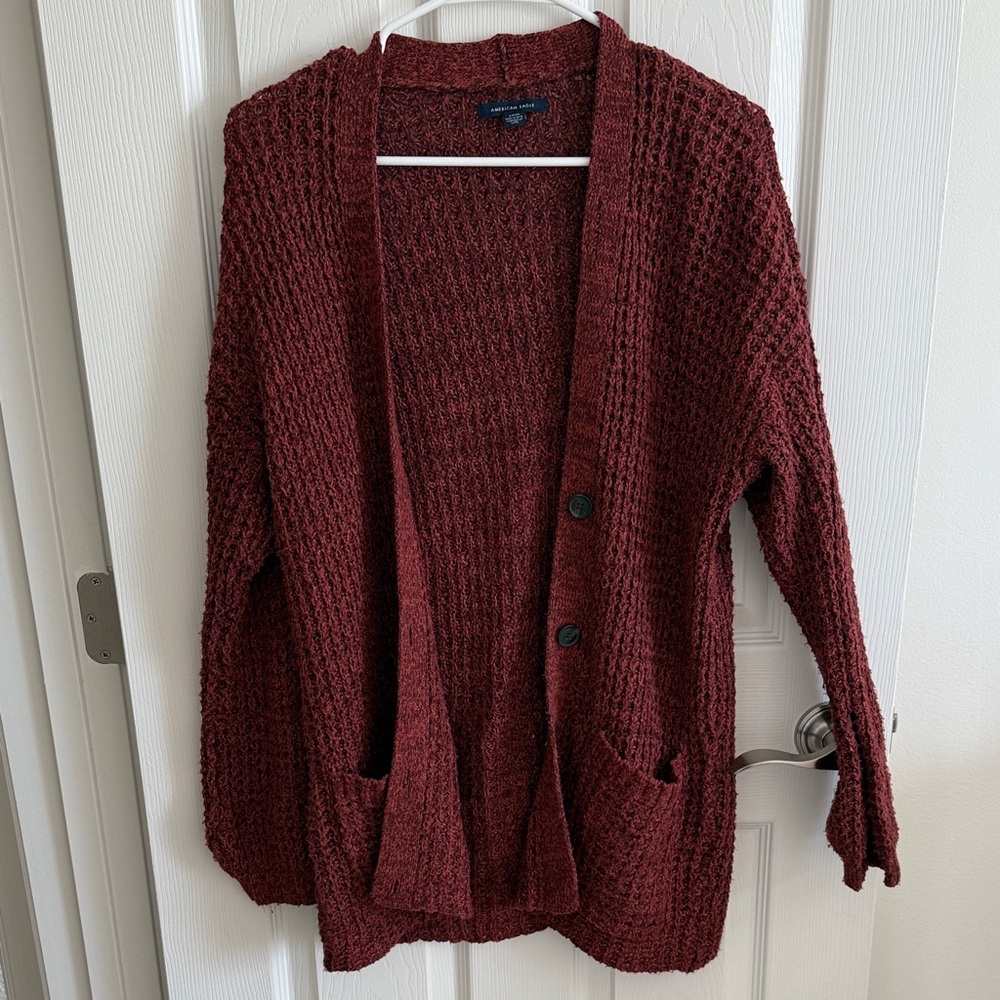 American Eagle Outfitters Maroon Knit Cardigan